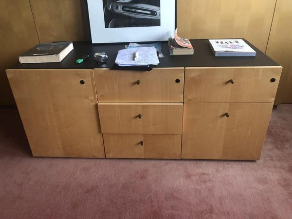 Armoire basse direction - Bois Et Cuir - Blois Clair Et noir