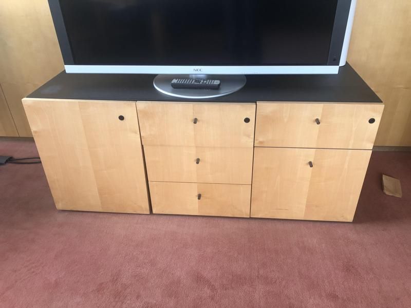 Armoire basse direction - Bois Et Cuir - Blois Clair Et noir