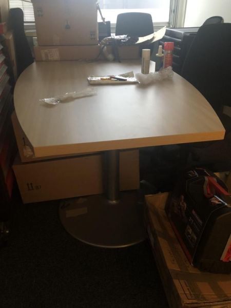 Table de réunion - Bois Clair Et Métallique - Plateau Bois Clair Et Pied Gris