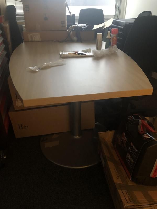 Table de réunion - Bois Clair Et Métallique - Plateau Bois Clair Et Pied Gris