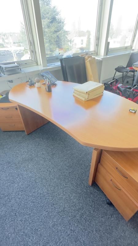 Bureau Direction  - Plateau Bois Et Pied Métallique - Blois Clair Et Métal Gris