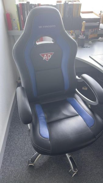 Fauteuil De Bureau Facom - Cuir - Bleu Et Noir