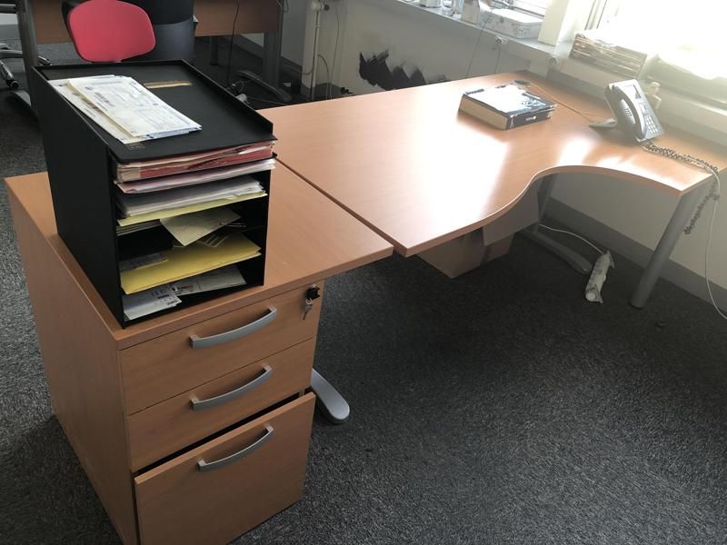 Bureau 120 d'angle D - Bois Et Métal - Plateau Bois Clair Et Pied Gris