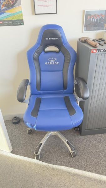 Fauteuil De Bureau Facom - Cuir - Bleu Et Noir