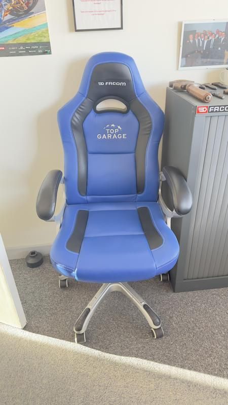 Fauteuil De Bureau Facom - Cuir - Bleu Et Noir