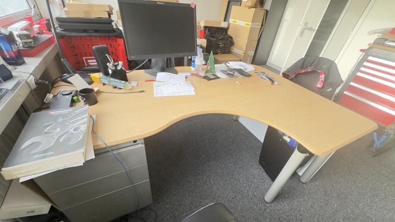 Bureau 180 D’angle D - Bois Et Métallique - Plateau Bois Clair Et Pied Gris