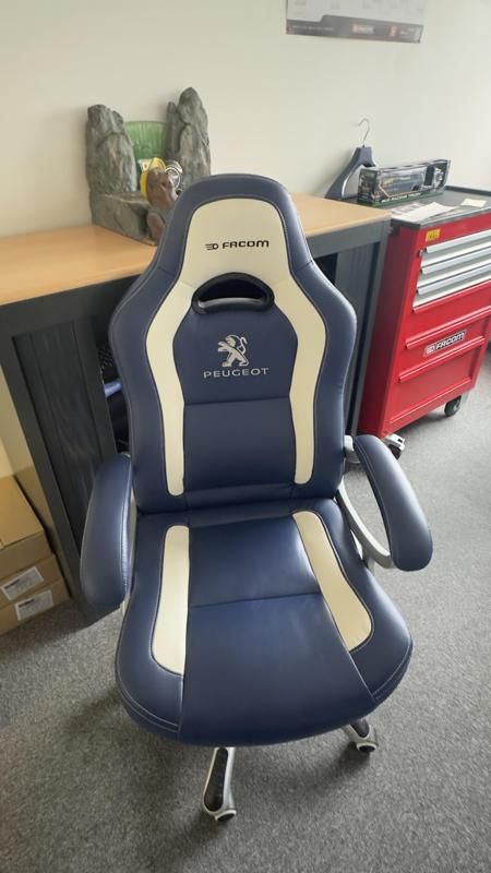 Fauteuil De Bureau Facom - Cuir - Blanc et bleu