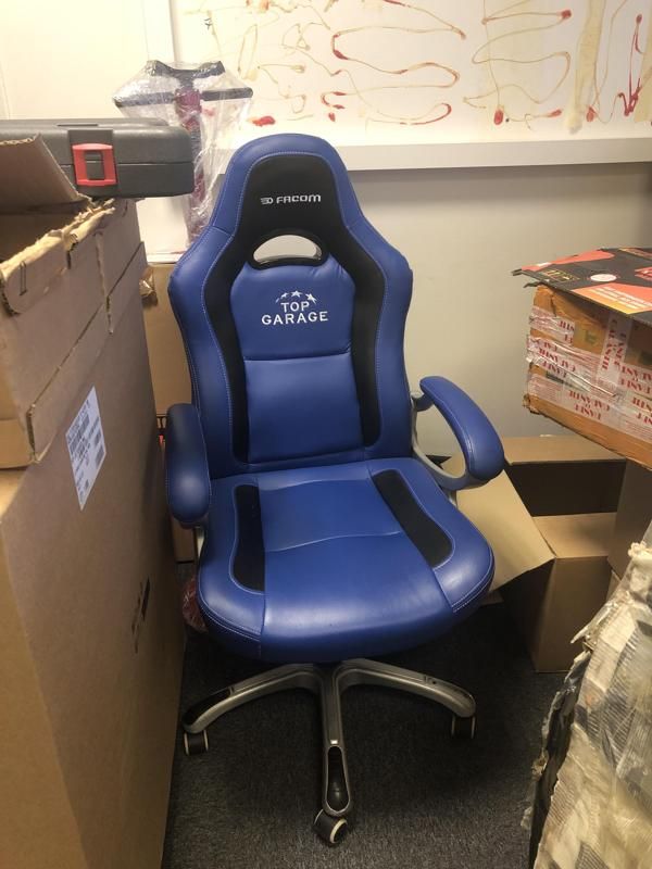 Fauteuil De Bureau Facom - Cuir - Bleu Et Noir