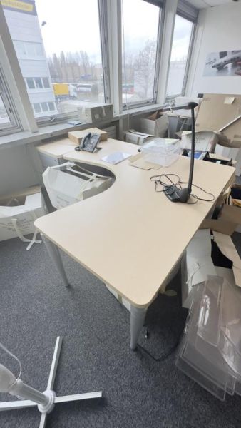 Bureau 160 d'angle G - Plateau Bois Et Pied Métallique - Bois Clair Et Métal Gris