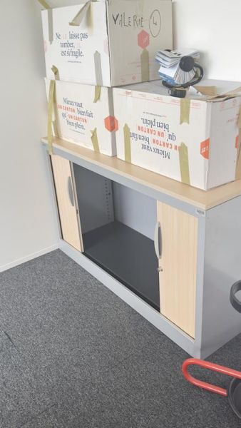 Armoire Basse 120 - Bois Et Métal - Bois Clair Et Gris