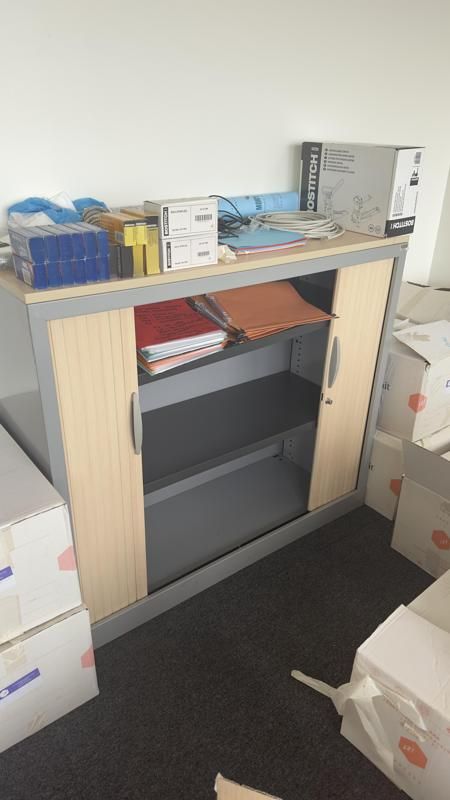 Armoire Basse 120 - Bois Et Métal - Bois Clair Et Métal Gris