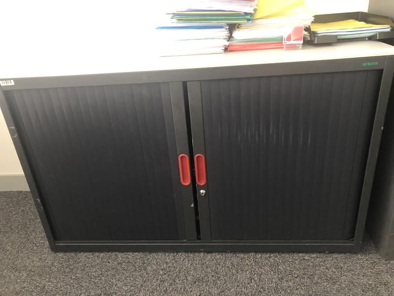 Armoire Basse 120 - Métal -  Plateau blanc et Gris Foncé