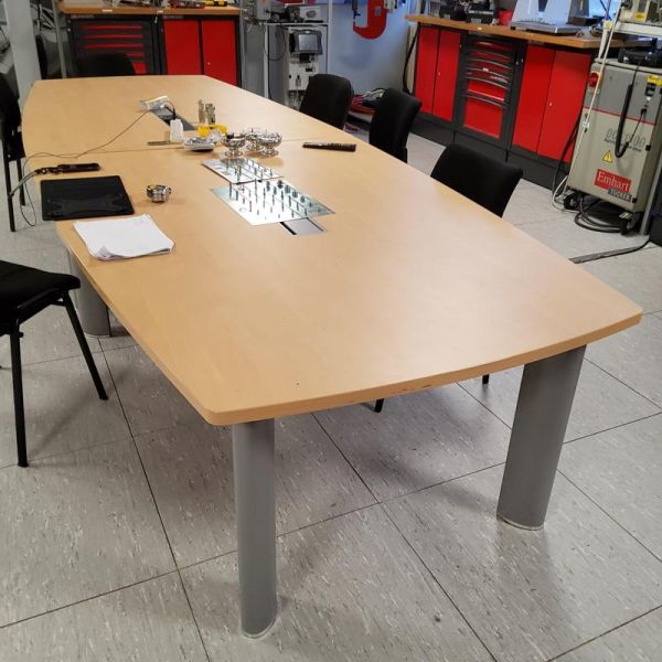 Table de réunion - Bois Et Metal - Bois Clair Et Métal Gris